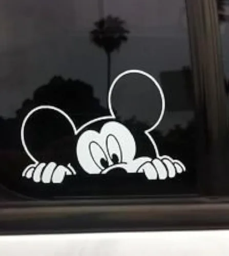 Adhesivo para auto, personaje de Mickey Peeking Disney, calcomanía para ventana de automóvil, camión, SUV, motocicleta, 5 pulgadas de alto (blanco