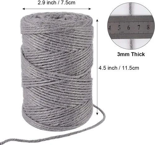 Miniatura 5 de Tenn Well Cordel de yute gris, cuerda de 328 pies de grosor de 0.118 in de grosor para envolver regalos, manualidades, embalaje, jardinería
