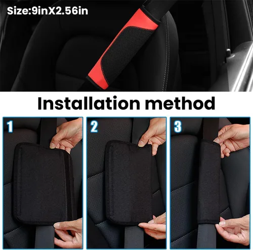 Miniatura 5 de BESULEN - Juego de 2 almohadillas para cinturón de seguridad de auto, protector de correa de hombro de malla de cuero universal, almohadilla de Rojo