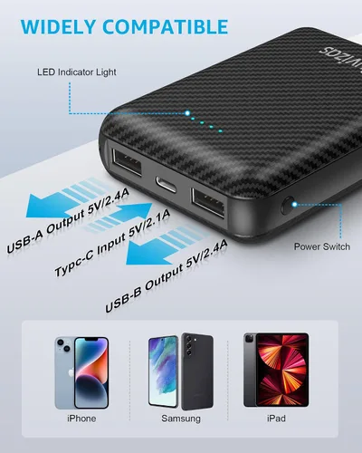 Miniatura 6 de Paquete de batería de chaleco térmico de 5 V y 2 A, batería recargable compacta de 12000 mAh para chaleco calefactable, con puertos de salida USB