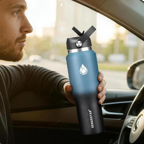 Miniatura 6 de SENDESTAR Botella de agua de acero inoxidable de 40 onzas (fría durante 48 horas, caliente durante 24 horas), botella aislada al vacío de doble Azul
