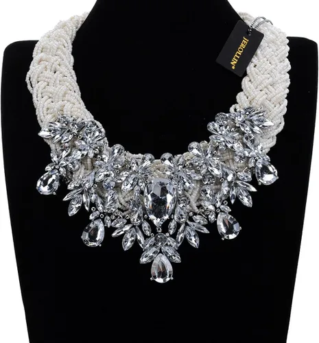 Miniatura 2 de Jerollin Collar de perlas de imitación para mujer, collar de moda, collar de moda, collar de joyería de disfraz de moda, Cristal, No es una piedra
