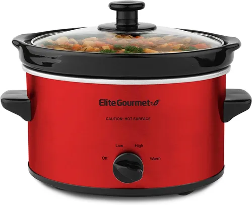 Elite Gourmet MST-275XR# - Olla eléctrica de cocción lenta ovalada, temperatura ajustable, para preparar entradas, salsas y guisos, con tapa de Rojo