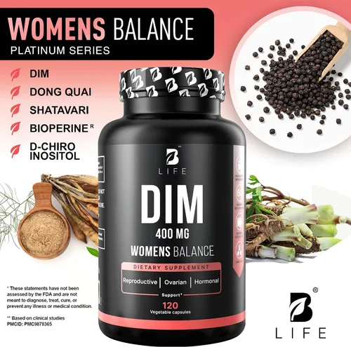 Miniatura 3 de B Life Company Suplemento DIM 400 mg con Myo & D-Chiro Inositol, Dong Quai - Equilibrio Hormonal para Mujeres - Suplementos de fertilidad