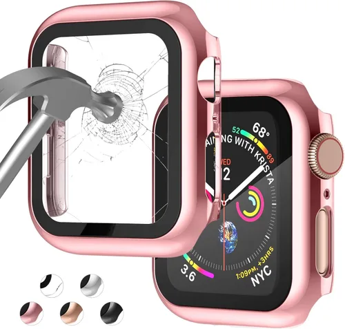 Miniatura 25 de Funda compatible con Apple Watch de 1 37⁄64 pulgadas (40 mm), serie 6/5/4/SE, con protector de pantalla de vidrio templado integrado, carcasa Negro