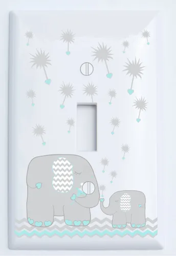 Miniatura 4 de Cubiertas de interruptor de luz de elefante de diente de león azul y gris de palanca individual/decoración de guardería