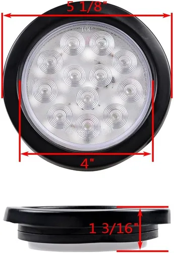 Miniatura 3 de Kit de tapones de cableado con cubierta de hule para luz trasera LED redonda de 4", 12 ledes, para RV, camioneta Luz roja - Lente transparente