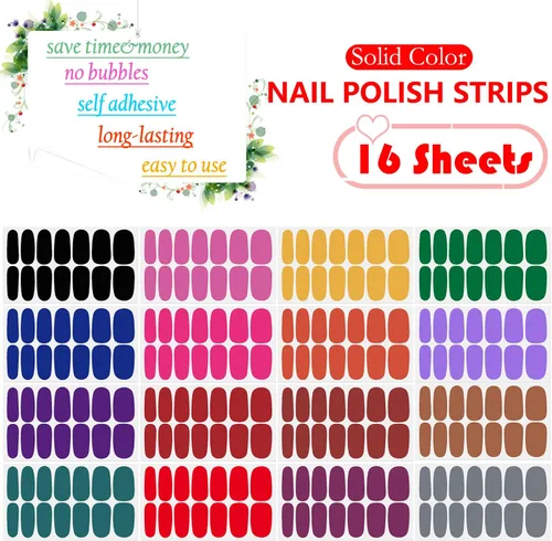 Miniatura 2 de 224 unidades de envolturas de uñas de color oscuro para mujer, tiras de esmalte de uñas autoadhesivas, tiras de uñas de gel, calcomanías de manicura