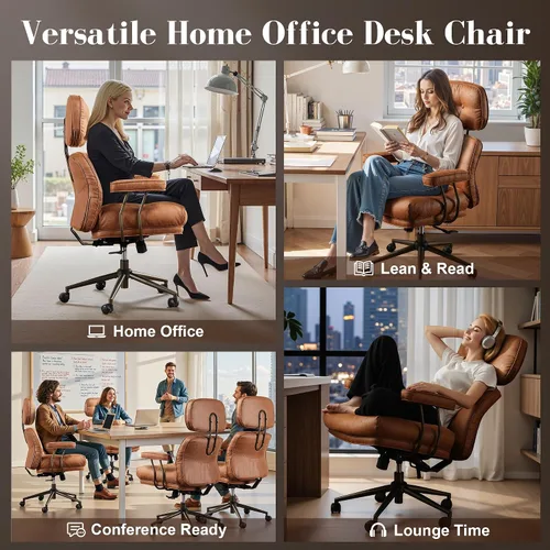 Miniatura 7 de Silla ergonómica de escritorio de oficina en casa, silla giratoria de 360° con inclinación y altura ajustable con cojín grueso y reposabrazos