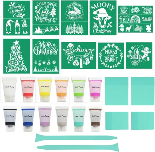 Miniatura 15 de DGAG - Plantillas de pantalla de seda autoadhesivas de Navidad, plantillas de serigrafía Hope Love Peace para manualidades, plantillas de pasta