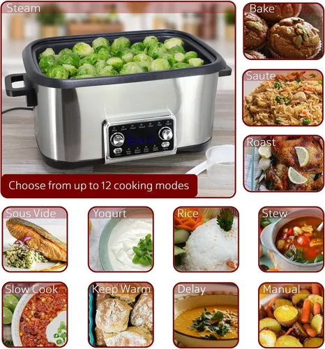 Miniatura 6 de Olla múltiple de lujo 12 en 1 de 8 cuartos con función Sous Vide, olla a presión eléctrica programable con olla antiadherente, tapa de vidrio