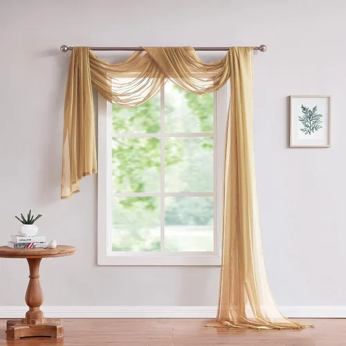 Miniatura 16 de ASATEX Cortina Transparente para Ventana de Longitud Larga de 56" (An) x 216" (L) Color Beige Claro. Los Tratamientos de Voile para Ventana son