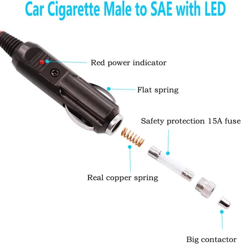 Miniatura 3 de Cargador de batería SAE para encendedor de cigarrillos, cable de carga de 16 AWG de 12 V, adaptador de liberación rápida, cable de carga con luz