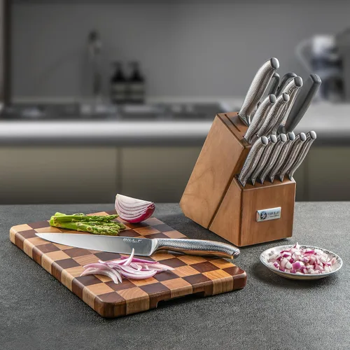Miniatura 2 de Bloque de cuchillos con juego de cuchillos de cocina, 14 piezas y tabla de cortar de madera, cuchillo de acero inoxidable para cocina, artículos 14