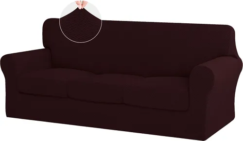 Miniatura 34 de ISSUNTEX - 4 piezas de fundas de sofá de alto estiramiento y espesor, funda suave para sofá con 3 cojines separados, funda elástica de sofá de tela