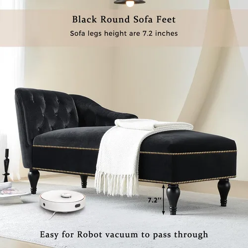 Miniatura 4 de Tumbona de terciopelo de 58 pulgadas, sillón con brazos copetudos con botones y ribete de cabeza de clavo y patas de madera maciza para sala