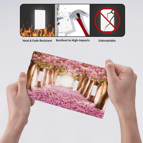 Miniatura 67 de Cubiertas de placa de pared de 3 gang con interruptor de luz de triple palanca, en negro y dorado con esplendor de oro rosa, estampado floral