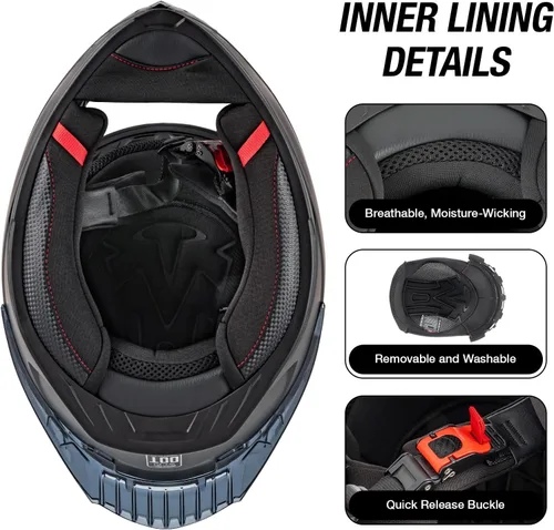 Miniatura 7 de Cascos de motocicleta de cara completa para adultos, casco de motocicleta para hombres y mujeres, aprobado por DOT con 2 viseras extraíbles