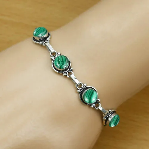 Miniatura 103 de Round Shape Natural & Synthetic Gemstones Silver Plated Bracelets for Women - Vintage Bohemian Style Handmade Birthstone Adjustable Link Bracelet