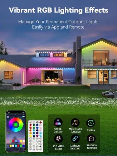 Miniatura 8 de Luces permanentes para exteriores de 300 pies, iluminación inteligente RGB para casa, IP67 impermeable LED luces exteriores con aplicación/control