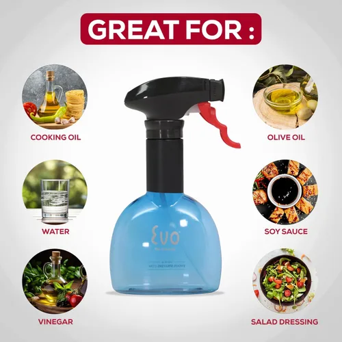 Miniatura 2 de Evo Mini pulverizadores de aceite, sin aerosol, para aceite de oliva, aceites de cocina y vinagres, azul, capacidad de 8 onzas, juego de 2