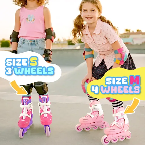 Miniatura 6 de Patines en línea para niñas y niños, cuchillas de patines con 4 tamaños ajustables con ruedas iluminadas para niños y niñas principiantes de 4-8