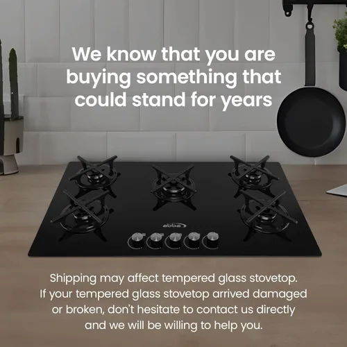Miniatura 8 de ABBA - Placa de cocina de gas de 36 pulgadas con 5 quemadores sellados, rejilla en forma de X, superficie de vidrio templado con quemadores SABAF