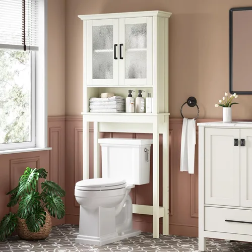 Miniatura 6 de Armario de Almacenamiento Sobre el Inodoro, Organizador de Baño Sobre el Inodoro con Puertas y Estante Ajustable, Marco Reforzado Armario