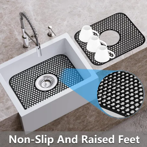 Miniatura 3 de Protectores de fregadero para fregadero de cocina, 2 alfombrillas de cocina de silicona de 13.58 x 11.6 pulgadas, protector inferior antideslizante