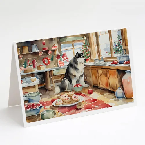 Miniatura 74 de Caroline's Treasures DAC3884GCA7P Paquete de 8 tarjetas en blanco de Navidad con galletas de husky siberiano Tarjetas de felicitación con sobres
