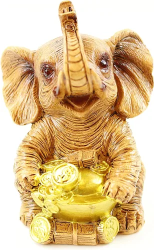 Miniatura 2 de Juego de 4 estatuas de tronco de elefante dorado, riqueza de la suerte de Feng Shui, decoración del hogar, cumpleaños, felicitación, regalo