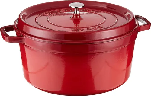 Staub - Cocotte redonda de hierro fundido de 9 cuartos de galón, cereza, fabricado en Francia
