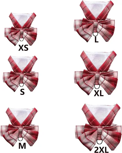 Miniatura 2 de Vestido a Cuadros para Perro con Corbatín Juego de Arnés y Correa, Ropa para Perro Vestido de Arnés con Anilla para Correa para Perros Pequeños Rojo