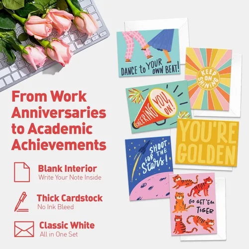 Miniatura 4 de Sweetzer & Orange S&O - Juego de 24 tarjetas inspiradoras coloridas con sobres, hojas de felicitación en blanco, caja surtida, notas de afirmación