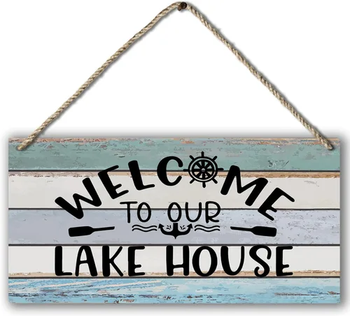 Miniatura 7 de Letrero de madera impreso para colgar en la pared, diseño rústico para casa de lago, decoración del hogar, verano, 12 x 6 pulgadas