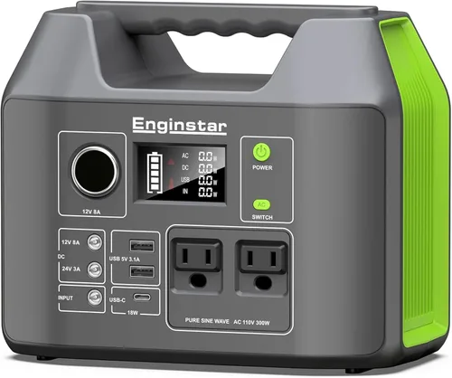Miniatura 11 de EnginStar Estación de energía portátil de 300 W 296 Wh con salida de CA de onda sinusoidal pura de 110 V para acampar al aire libre, caza
