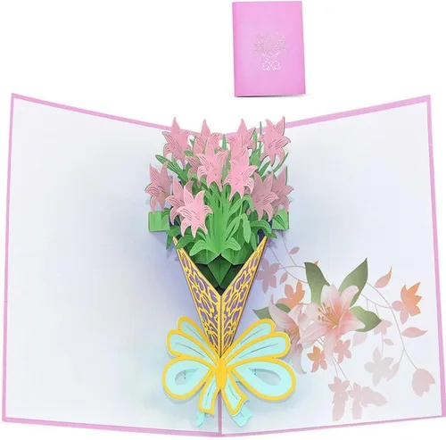 Miniatura 5 de Tarjetas emergentes de flores 3D, tarjeta de felicitación de flores con sobres para todas las ocasiones, 4 tarjetas de flores surtidas para Acción