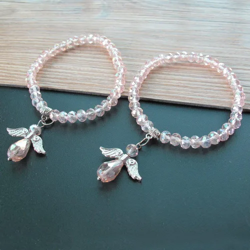 Miniatura 4 de WE Pulsera con dije de ángel de cristal rosa 12 piezas - Bautizo favor/Bautizo/Recuerdos de Bautizo/Quinceañera/Baby Shower, Cristal, cristal