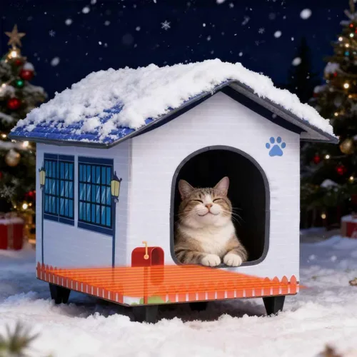 Casas para gatos con calefacción para gatos de interior/exterior con cama para gatos elevada y resistente al agua, proporcionando un refugio seguro