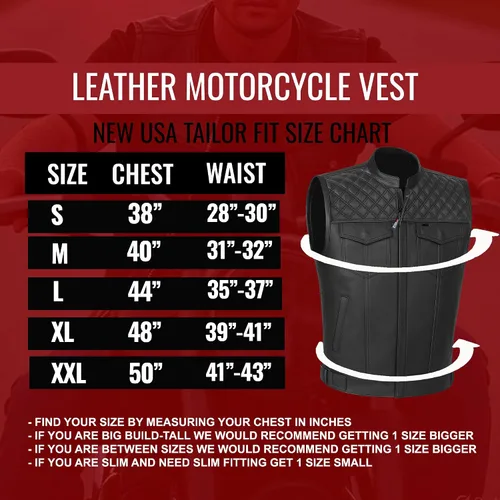 Miniatura 6 de Jackets 4 Bikes SOA Chaleco de Motocicleta para Hombre, Cuero Genuino de Búfalo, Armadura Trasera, Bolsillos Interiores, Chalecos de Club de Negro