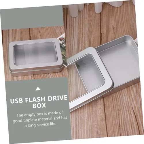 Miniatura 8 de UKCOCO Caja de almacenamiento USB, 4 unidades de caja vacía de metal para pulgar, caja de lata rectangular con tapa, tarro de almacenamiento