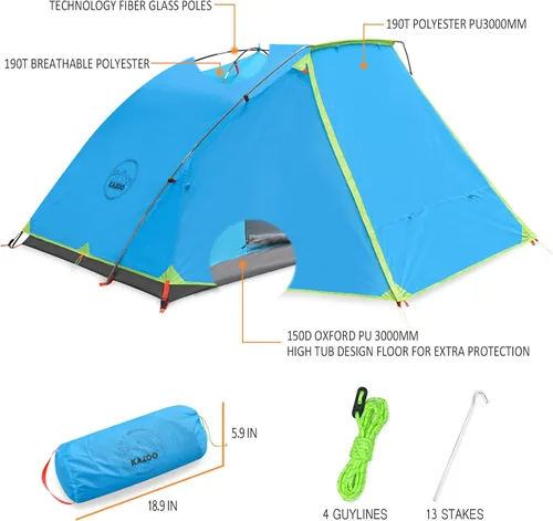 Miniatura 7 de KAZOO Tienda de campaña para 2/4 personas al aire libre impermeable para la familia, tiendas grandes para 2/4 personas, fácil instalación, tienda