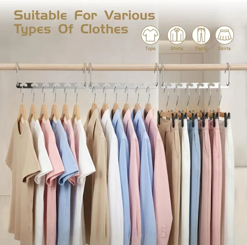 Miniatura 5 de HOUSE DAY Perchas Ahorradoras de Espacio para Ropa Paquete de 6, Organizador de Perchas de Servicio Pesado Capacidad de 30 Libras , Percha Mágica