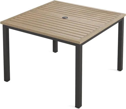 Miniatura 12 de MFSTUDIO Mesa de comedor al aire libre cuadrada de 60" de metal, mesa grande de patio con 8 plazas y agujero ajustable para sombrilla para terraza