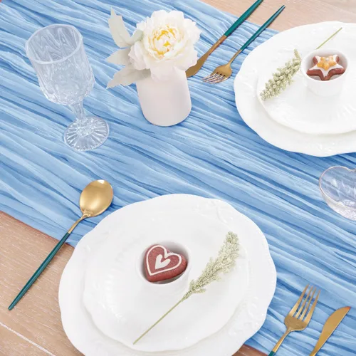 Miniatura 6 de MLMC Camino de mesa azul claro, camino de mesa de estopilla color bebé azul, 10 pies, decoración para baby shower, rústico, gasa, estopilla, centro