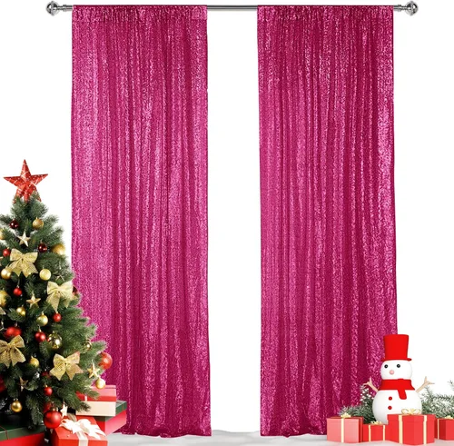 Miniatura 27 de Hahuho - Cortina de fondo de lentejuelas de 2 x 8 pies para fiestas, fondo de fotografía con paños de cortina de purpurina para decorar Navidad