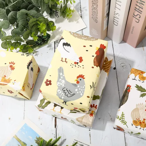 Miniatura 5 de JarThenaAMCS 8 hojas de papel de regalo de animales de granja, no enrollado, papel de regalo de pollo plegado plano para manualidades, baby shower