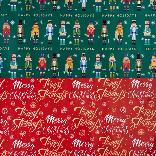 Miniatura 8 de RUSPEPA - Rollo de papel de regalo reversible - Rollo mini - diseño de Nueveador de nueces de Navidad y felices fiestas, ideal para Navidad, fiesta