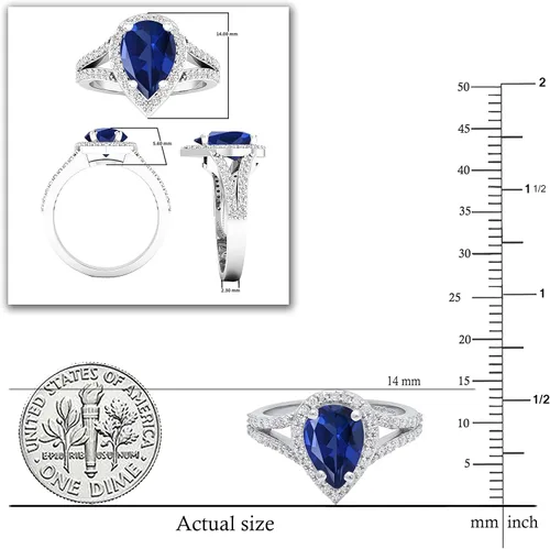 Miniatura 36 de Dazzlingrock Collection Anillo de compromiso con forma de lágrima y diamante blanco natural redondo de 0.45 quilates con halo de diamantes blancos