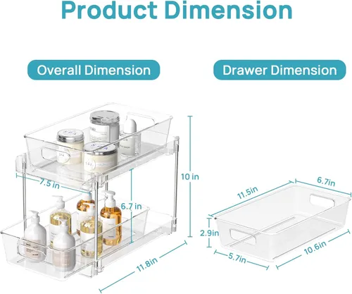 Miniatura 2 de Vtopmart - Organizadores de baño, 4 piezas, 2 niveles, transparentes, bajo el fregadero, almacenamiento para tocador o encimera, cajones